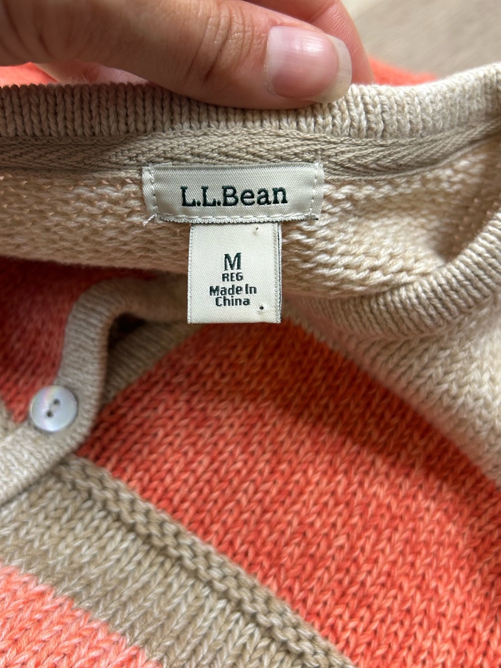 L.L. Bean 100% Cotton Thick Knit Textured Stripe Button Down Cardigan Sweater - Picture 14 of 16